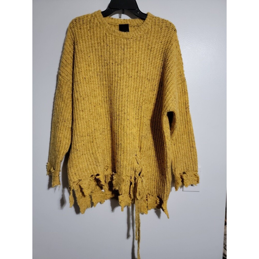 Sweet Claire  Long lagen Sweater  Mustard Size L Soft Fringe Detail